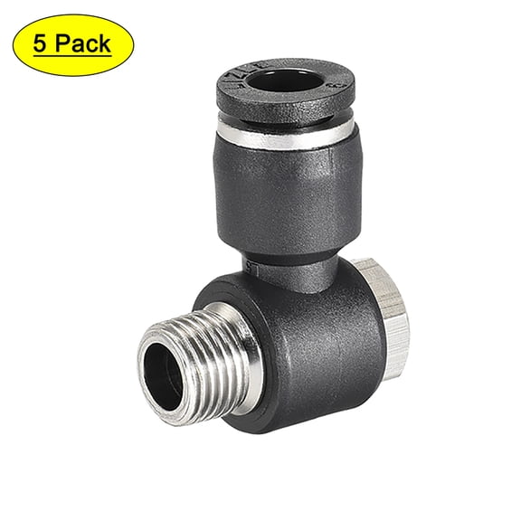 Unique Bargains Copper Pneumatic Push to Connect Tube Fitting 6mm Tube to 1/8NPT Male Thread Elbow Black 5Pcs