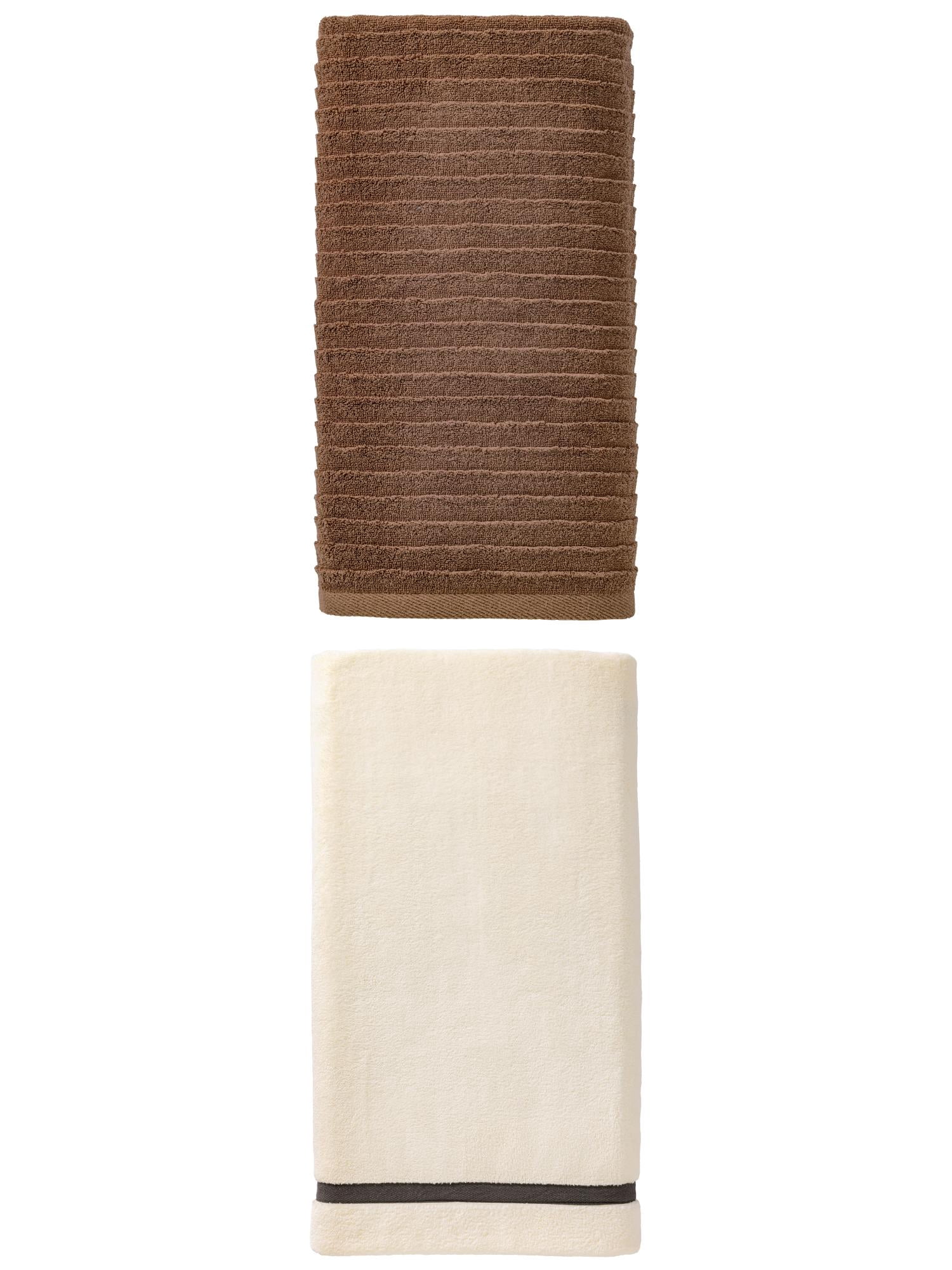 Unique Bargains Coral Fleece Bath Towel 2 Pack Beige/Dark Brown 63" x 31"/55" x 28"