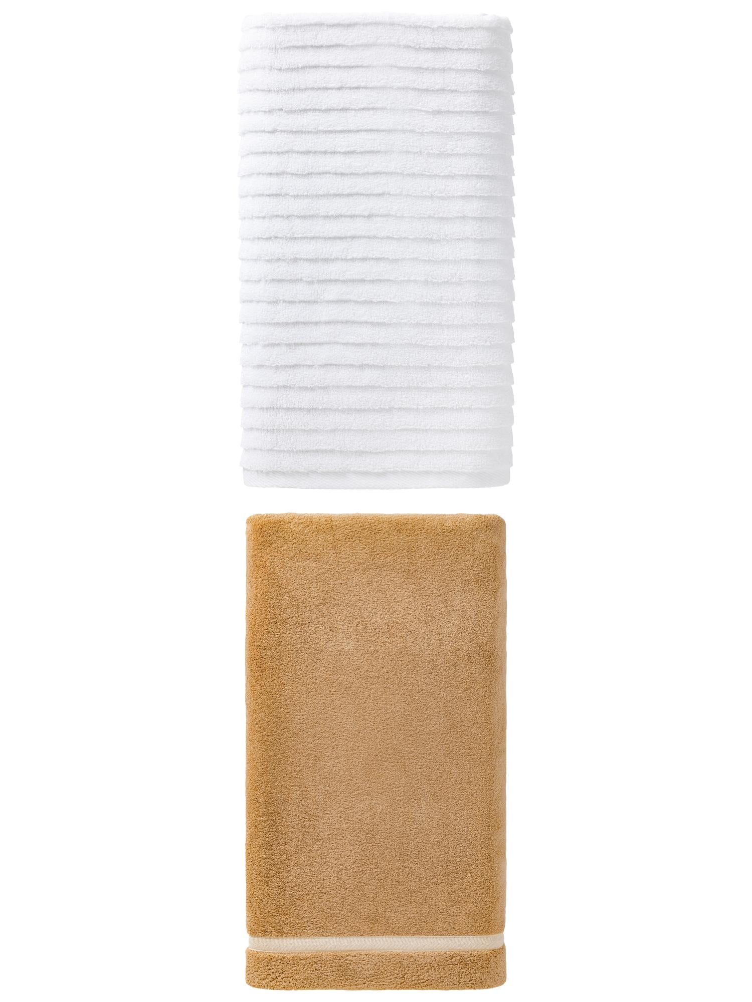 Unique Bargains Coral Fleece Bath Towel 2 Pack Brown/White 63" x 31"/55" x 28"