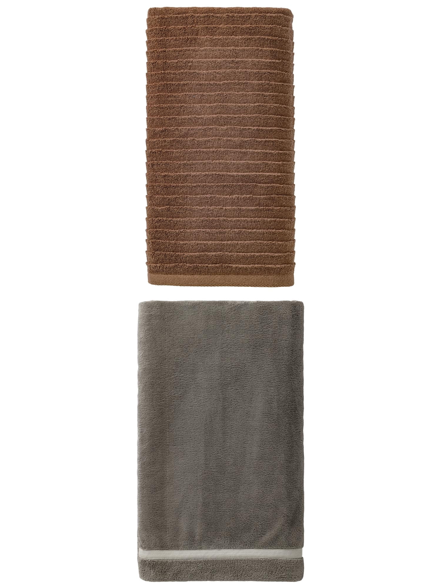 Unique Bargains Coral Fleece Bath Towel 2 Pack Dark Grey/Dark Brown 63" x 31"/55" x 28"