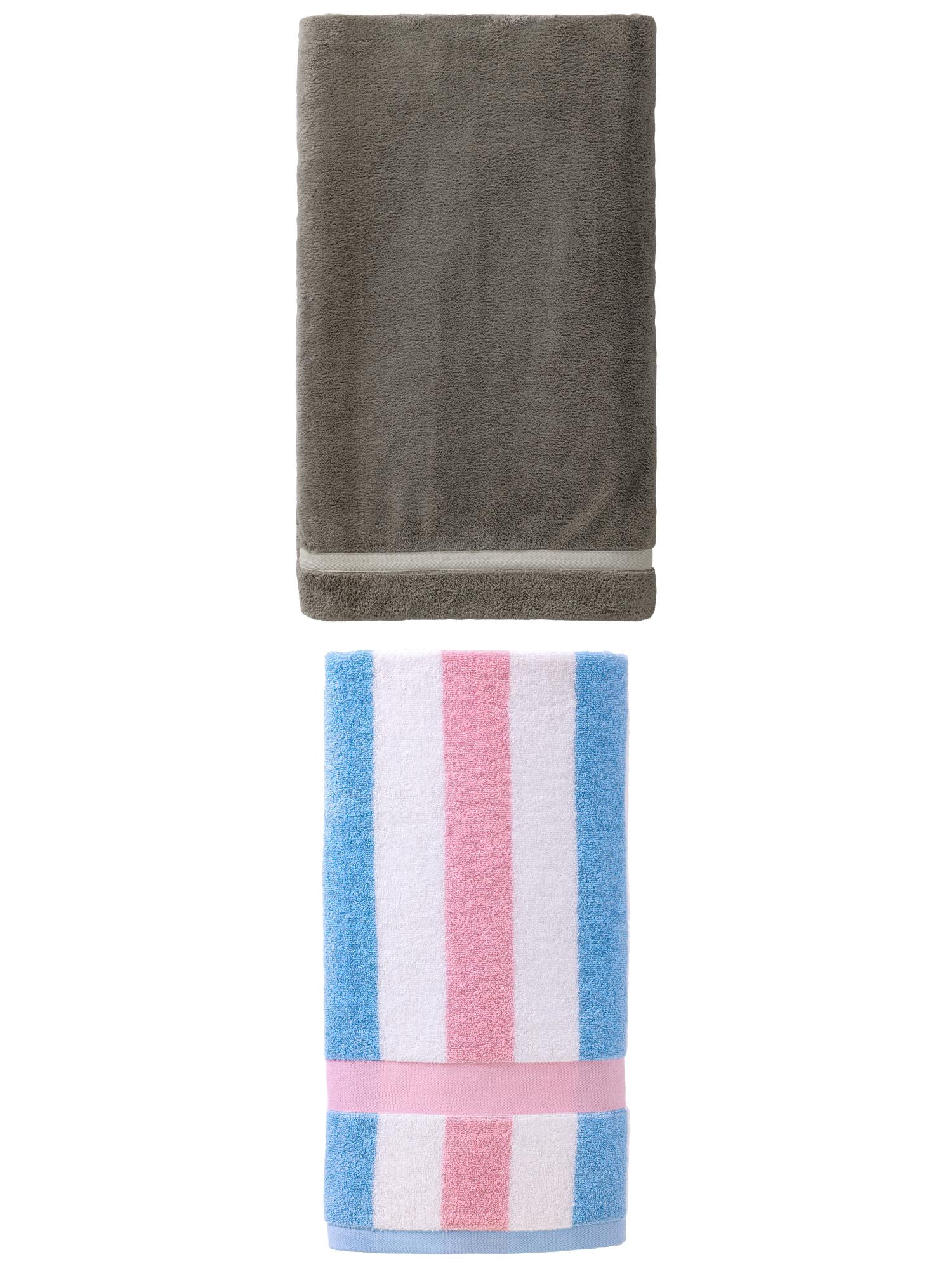 Unique Bargains Coral Fleece Bath Towel 2 Pack Dark Grey/Pink 63" x 31"/55" x 28"