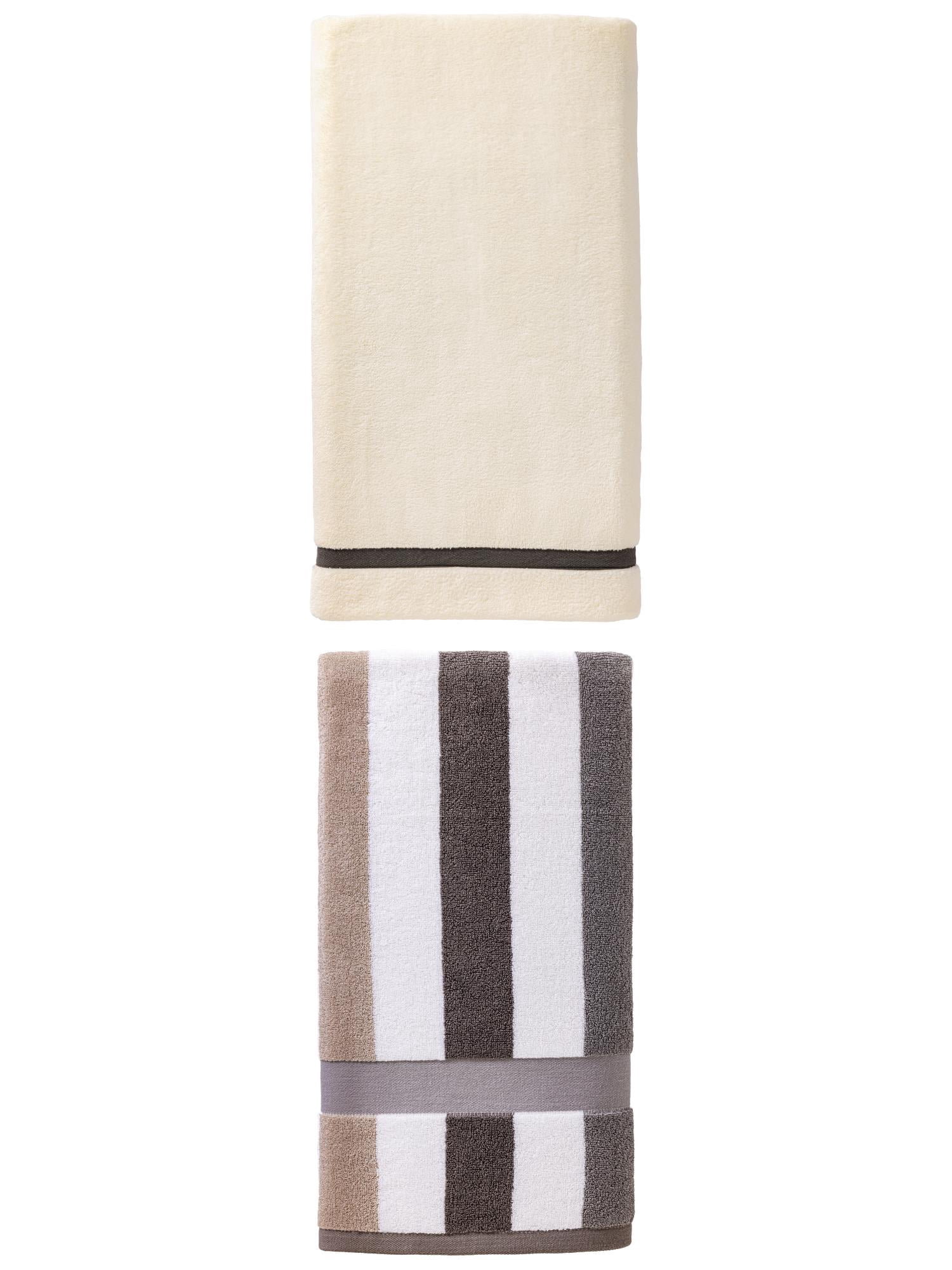 Unique Bargains Coral Fleece Cotton Bath Towel 2 Pack Beige/Grey 63" x 31"/55" x 28"