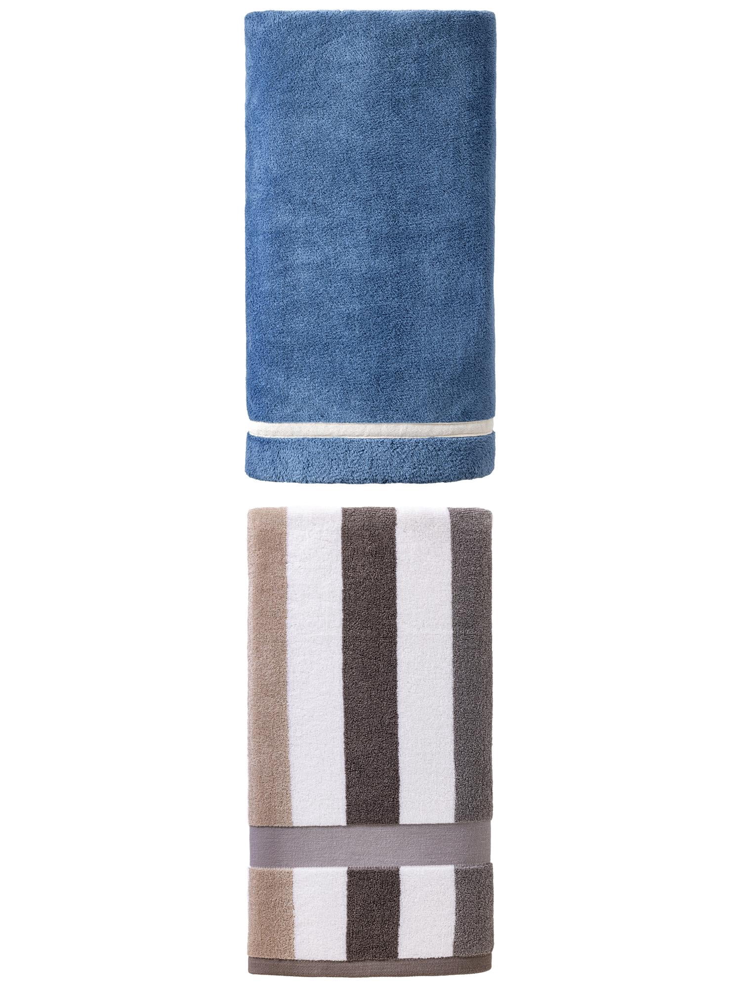 Unique Bargains Coral Fleece Cotton Bath Towel 2 Pack Dark Blue/Grey 63" x 31"/55" x 28"