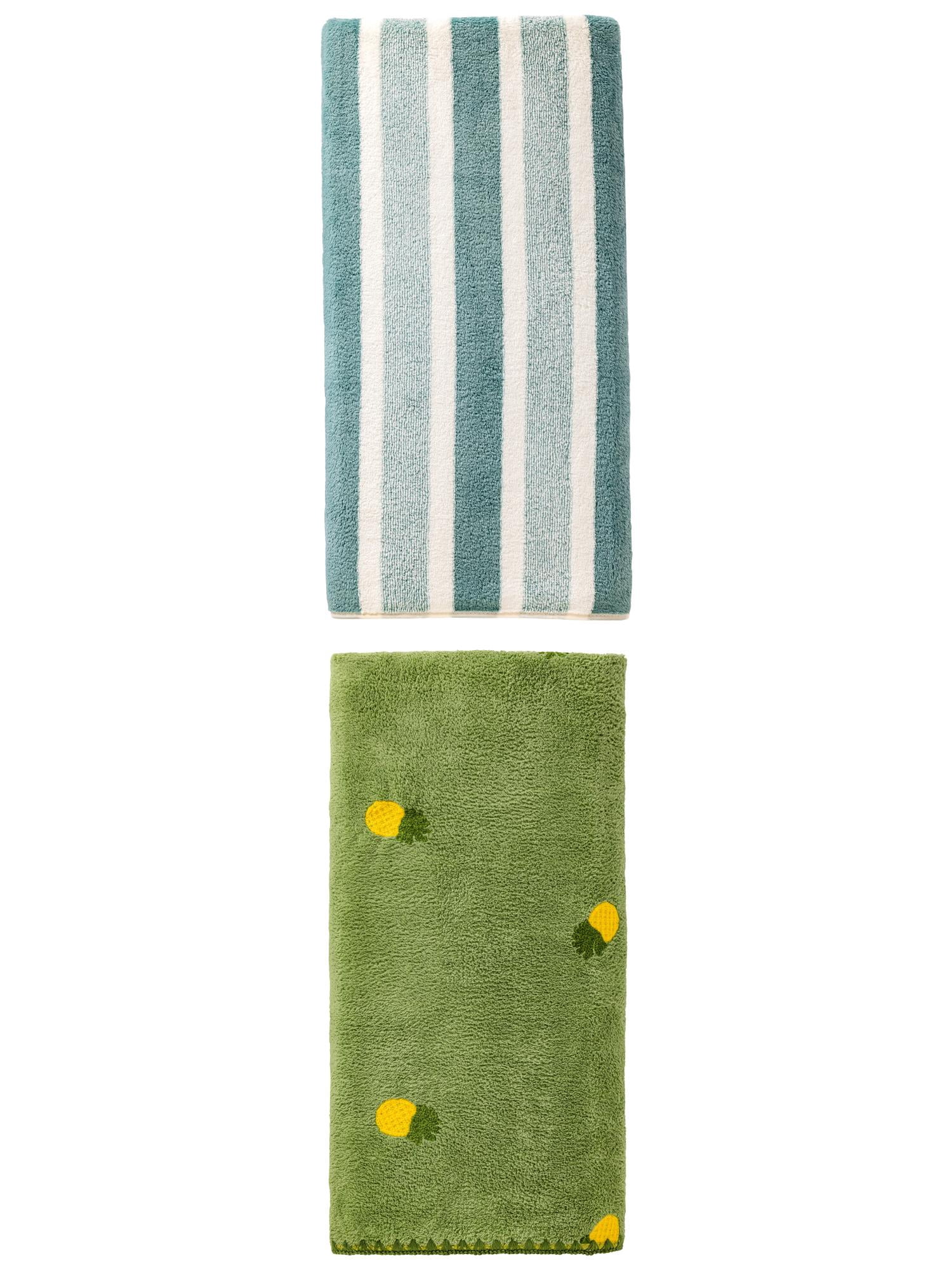 Unique Bargains 1pc Striped Blue 71" x 35" 1pc Green 55" x 28" Soft Towels