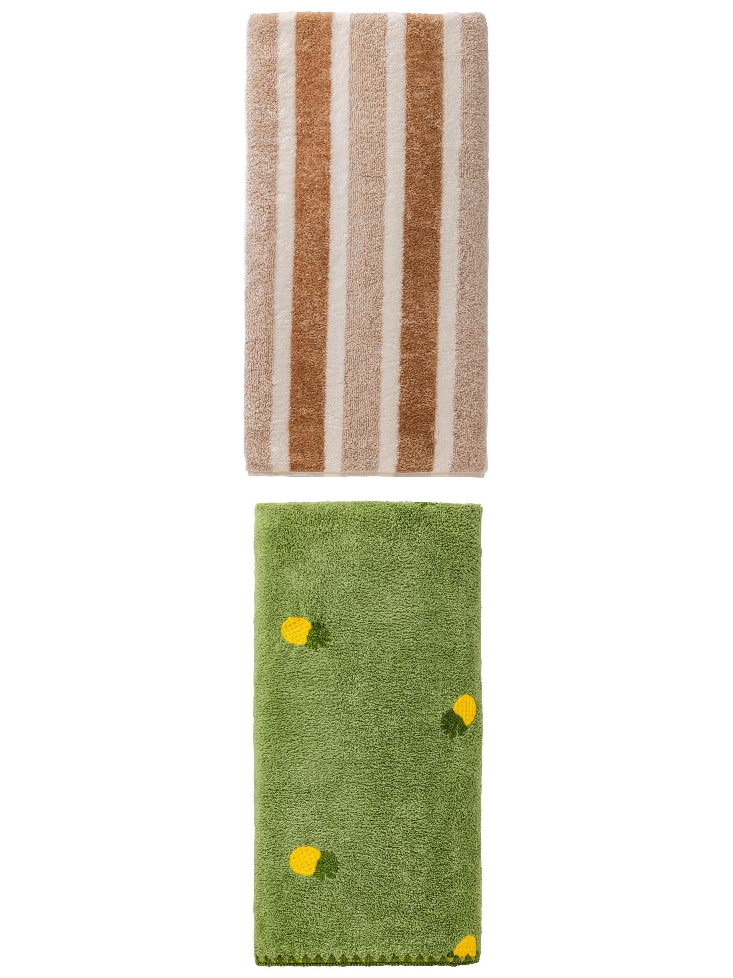 Unique Bargains 1pc Striped Brown 71" x 35" 1pc Green 55" x 28" Soft Bath Towels