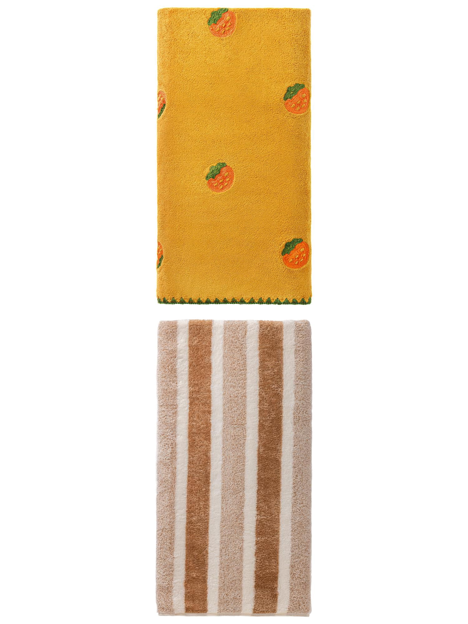 Unique Bargains 1pc Striped Brown 71" x 35" 1pc Yellow 55" x 28" Soft Towels