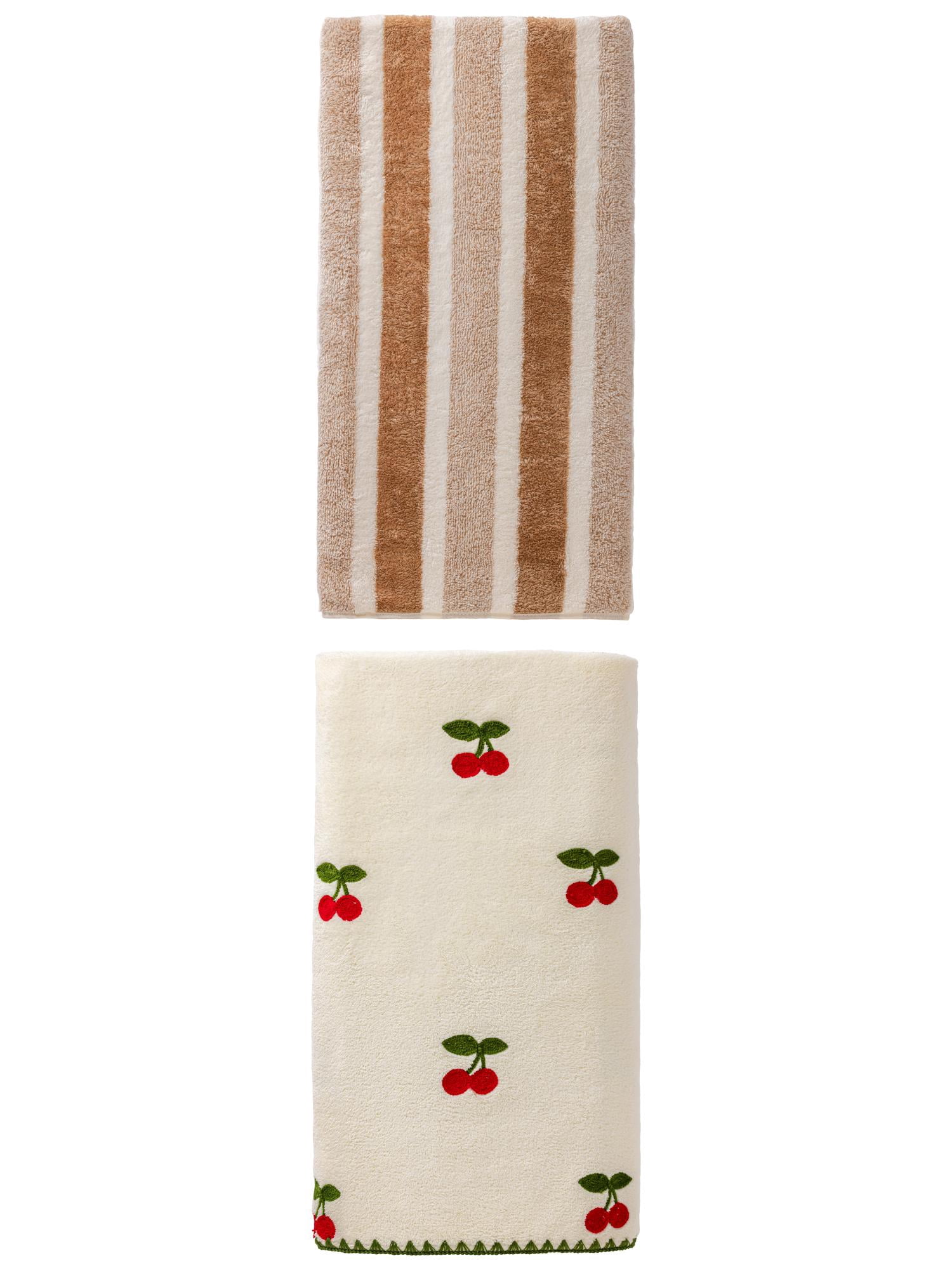Unique Bargains 1pc Striped Brown 71" x 35" 1pc White 55" x 28" Soft Towels