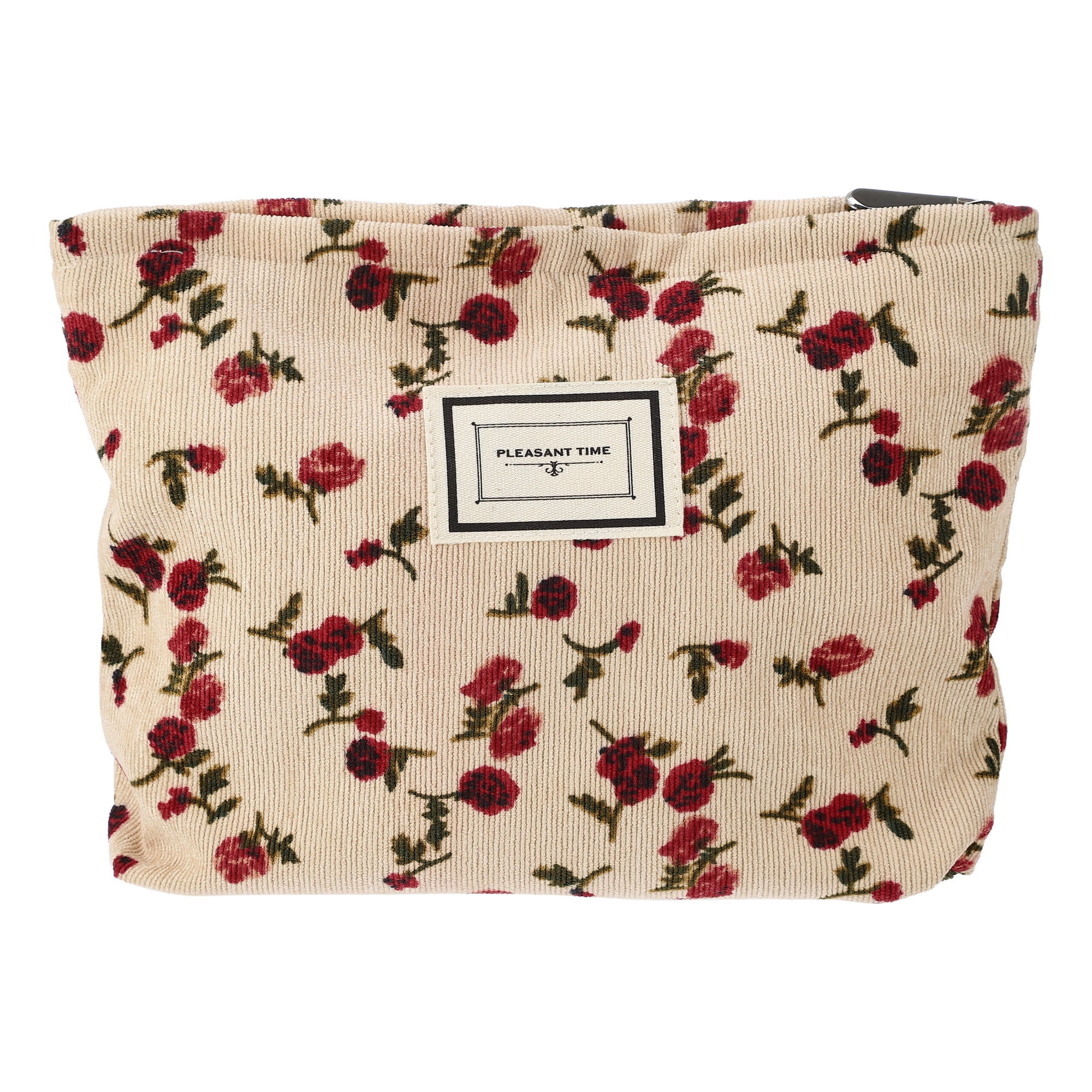 Blue Flowers Beige Makeup Bag