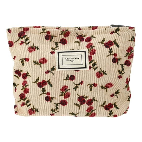 Unique Bargains Floral Makeup Bag Zipper Flower Cosmetic Pouch Beige