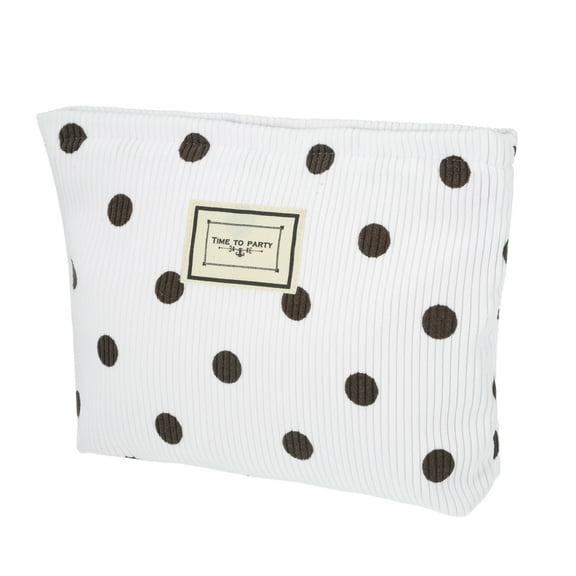 Unique Bargains Corduroy Makeup Bags Polka Dot Cosmetic Bag Corduroy Zipper Makeup Bag Travel Women's Make Up Bag White