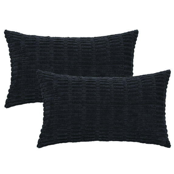 Unique Bargains Corduroy Soft Square Cushion Covers Pillow Covers 2 Pcs Black 12" x 20"