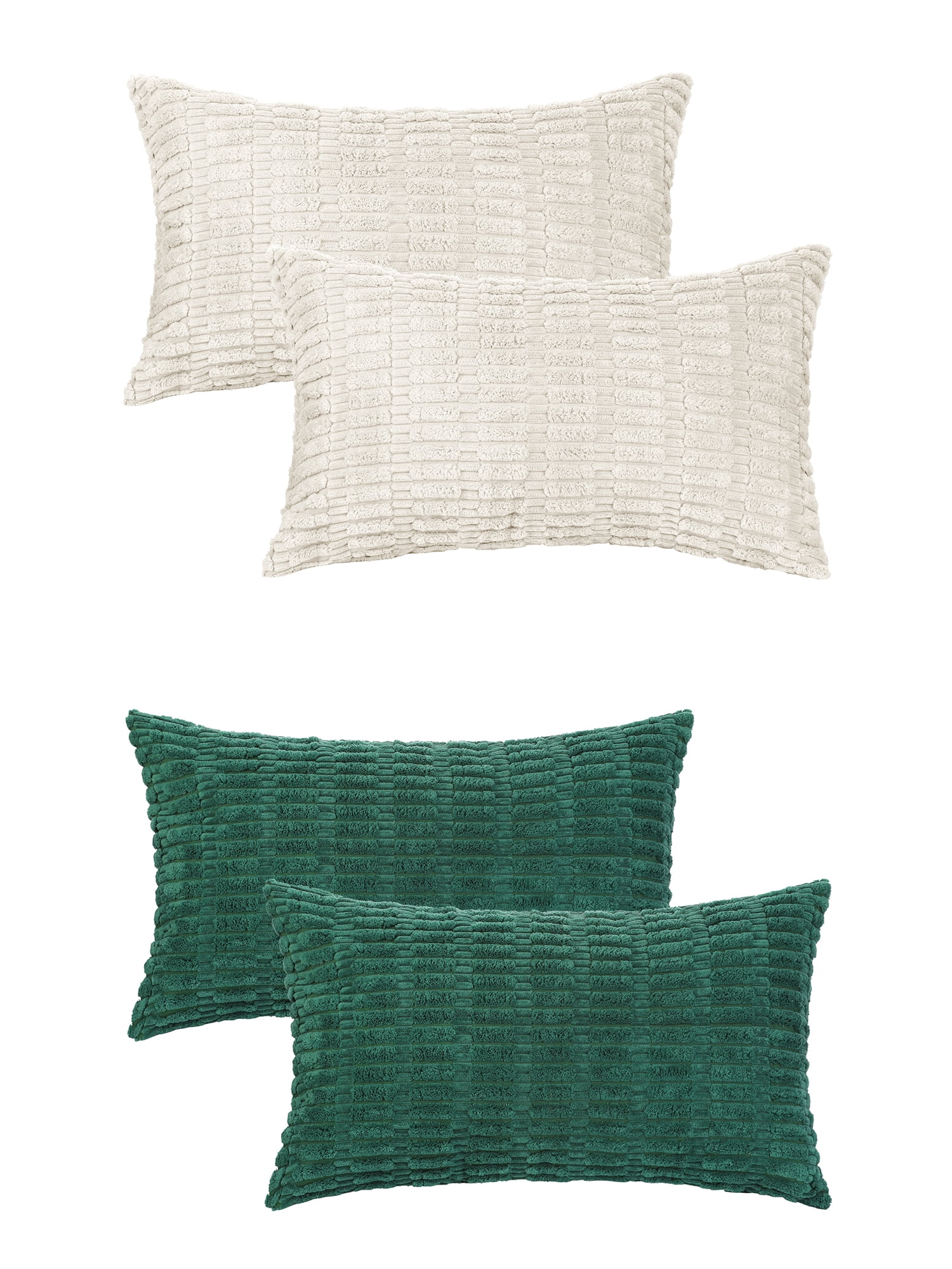 Unique Bargains Corduroy Soft Square Pillow Covers Set of 4 Modern Throw Pillow Cover Beige/Dark Green 12" x 20"