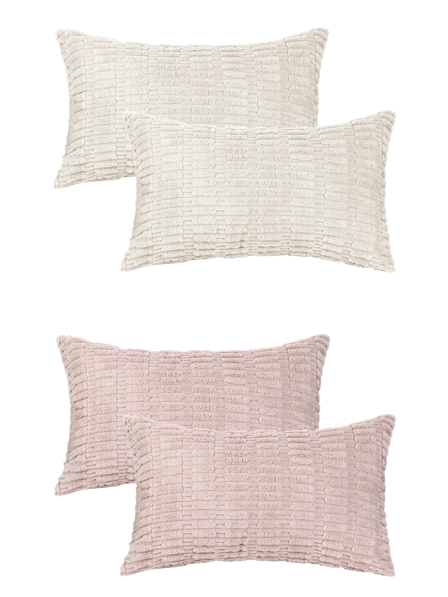 Unique Bargains Corduroy Soft Square Pillow Covers Set of 4 Modern Throw Pillow Cover Beige/Dark Pink 12" x 20"