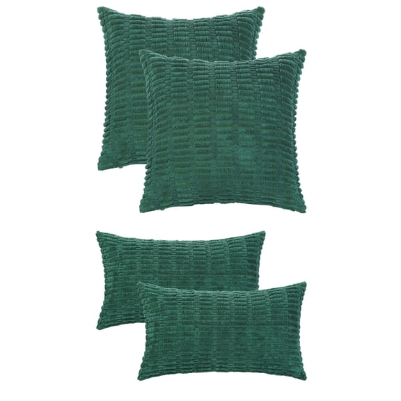 Unique Bargains Corduroy Soft Square Pillow Covers Set of 4 Modern Throw Pillow Cover Dark Green 12" x 20"/18" x 18"