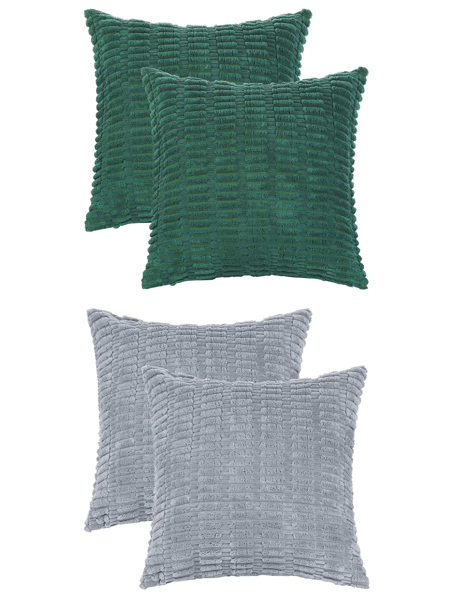 Unique Bargains Corduroy Soft Square Pillow Covers Set of 4 Modern Throw Pillow Cover Dark Green/Gray Blue 18" x 18"