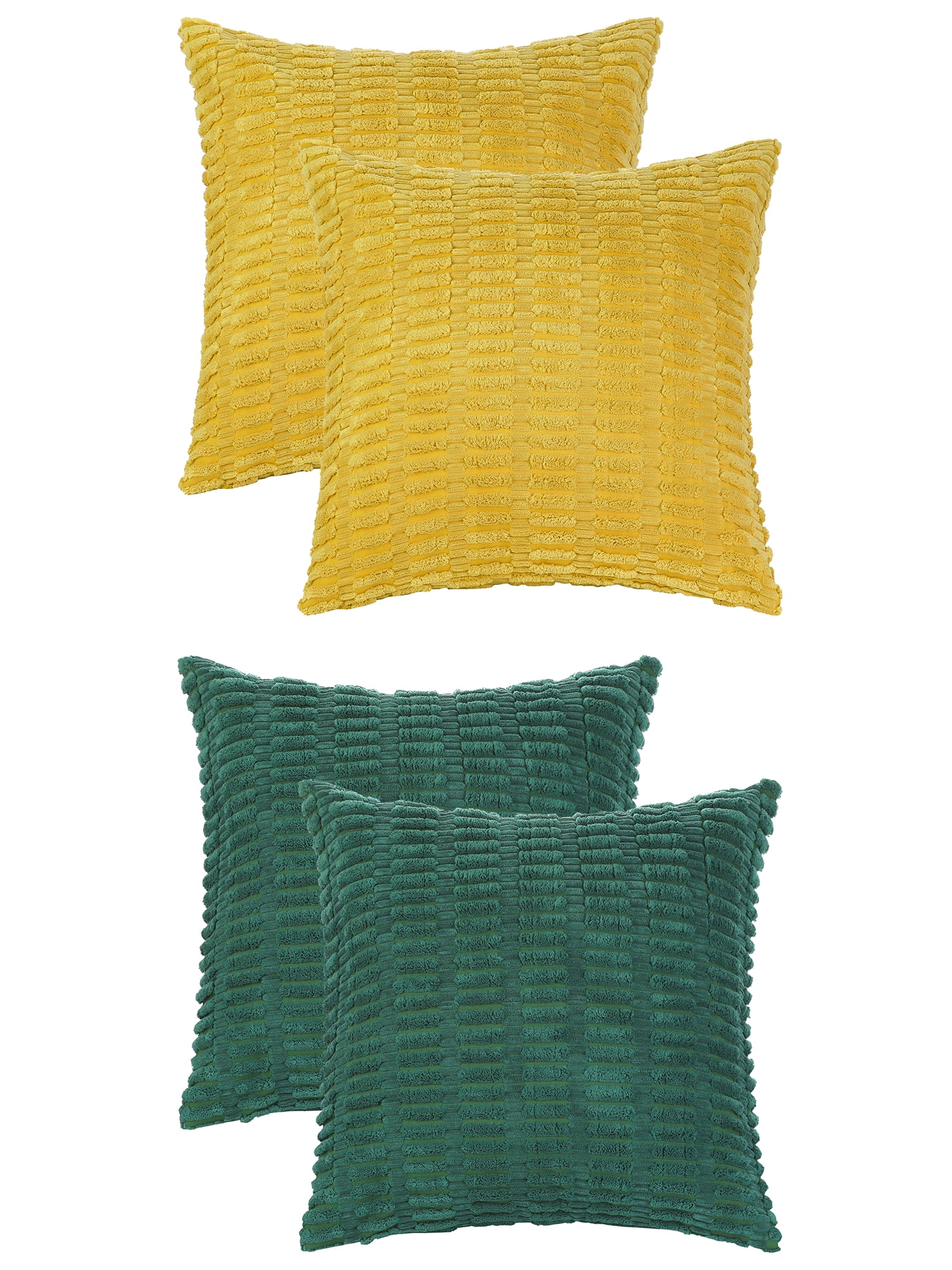 Unique Bargains Corduroy Soft Square Pillow Covers Set of 4 Modern Throw Pillow Cover Dark Green/Yellow 16" x 16"
