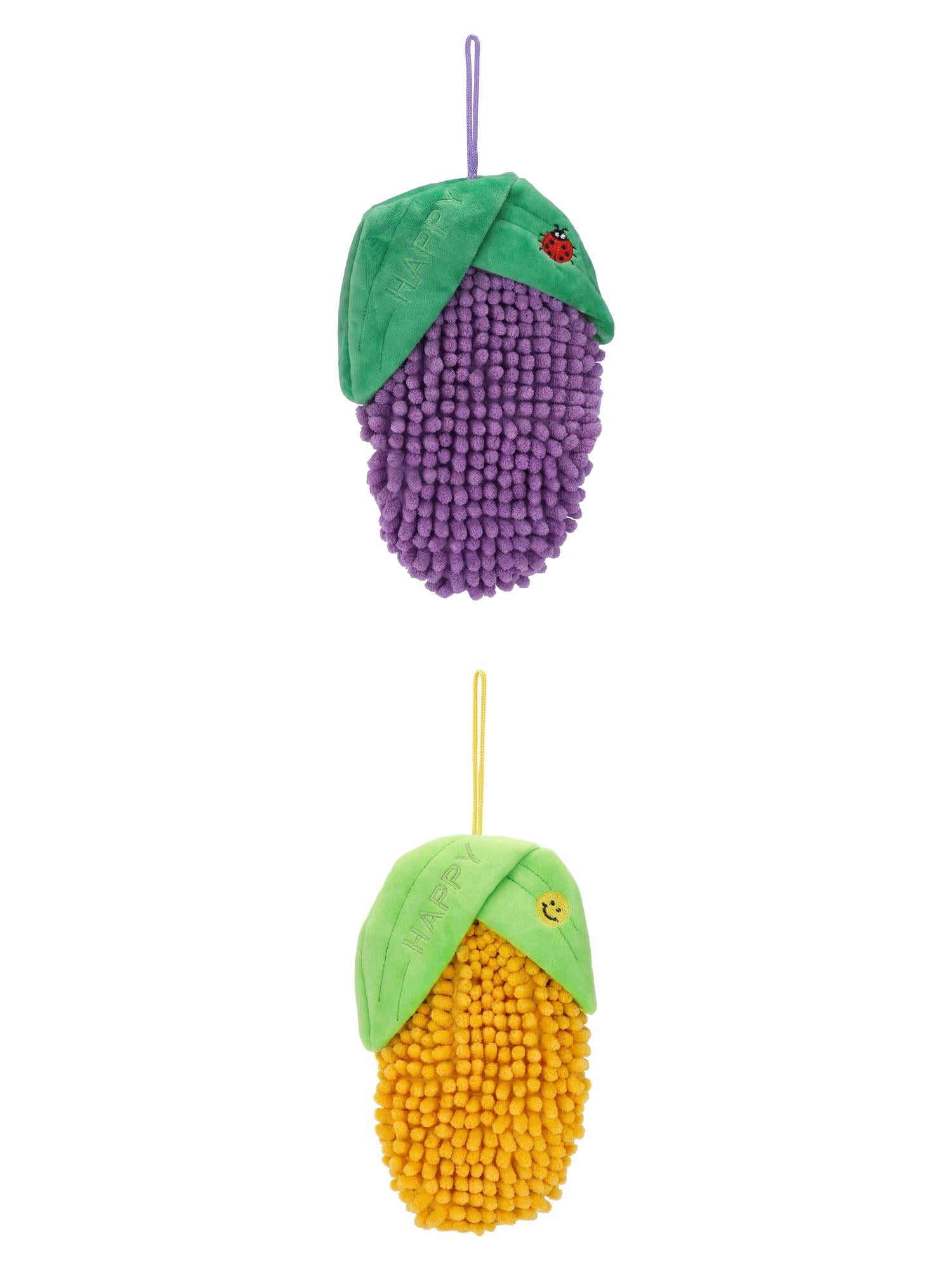 Unique Bargains Corn Shaped Chenille Hanging AbsorbentHand Towel Yellow/Purple 8" x 5"
