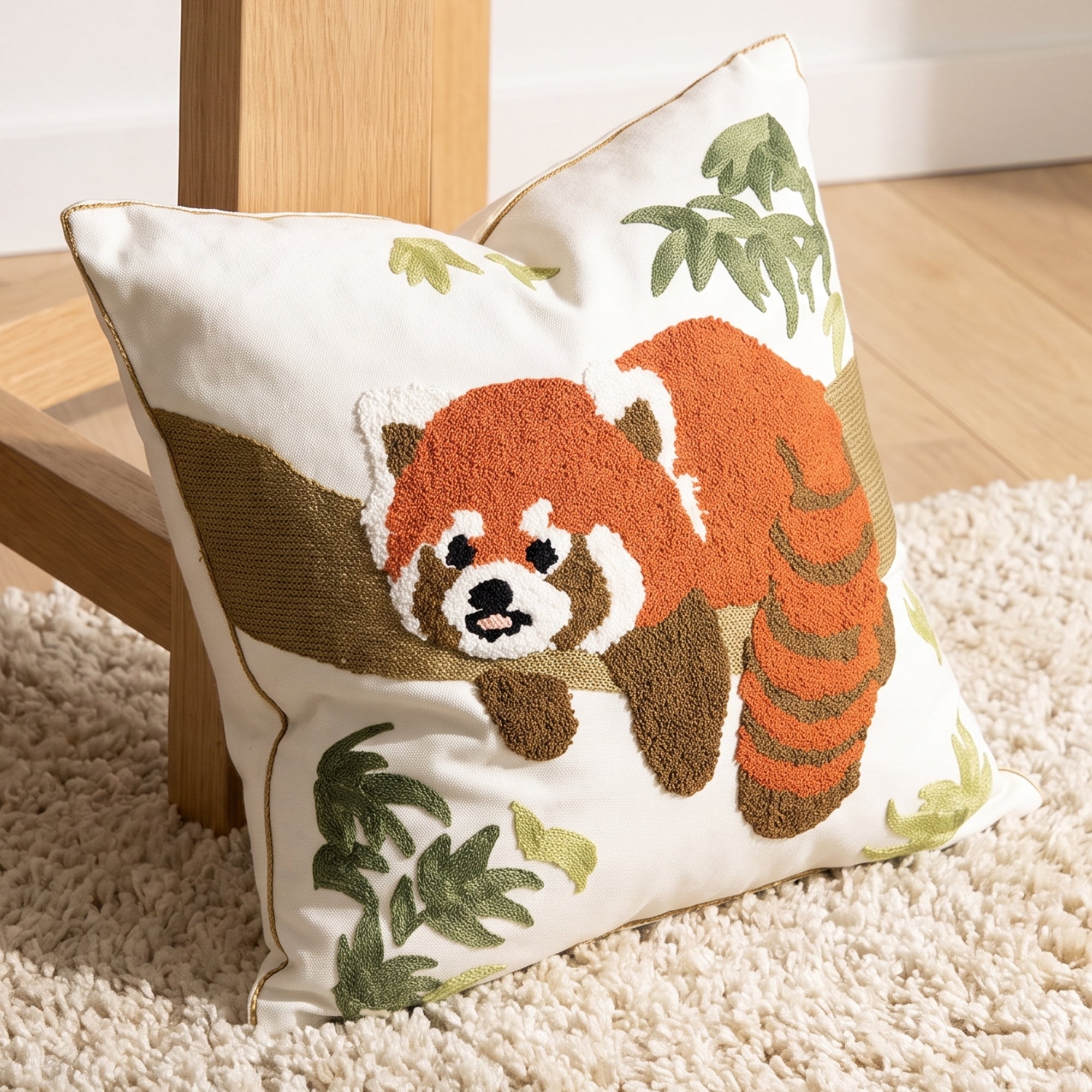 Unique Bargains Cotton 3D Embroidered Throw Pillow Cushion Cover Red Panda 18" x 18"