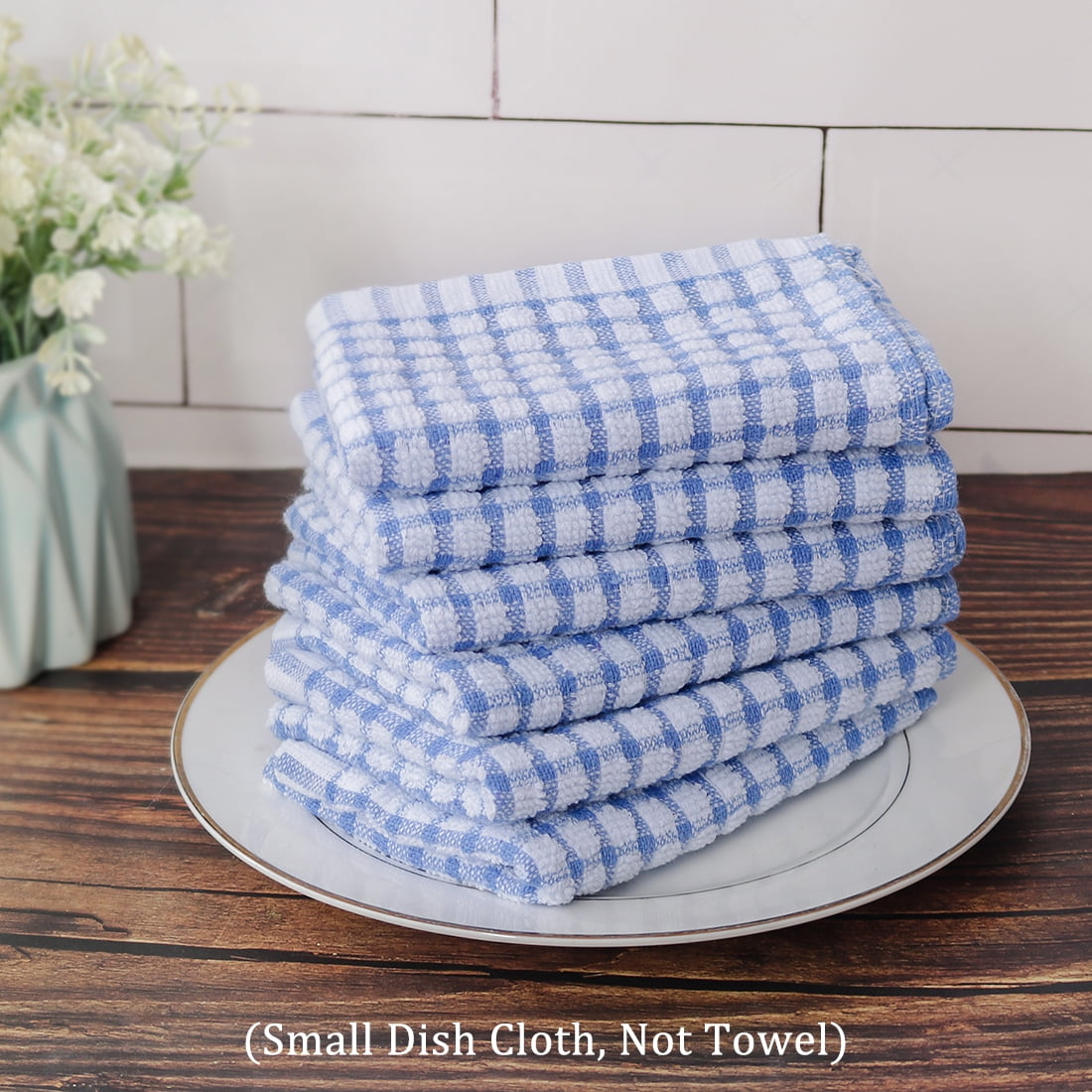 Unique Bargains Cotton Absorbent Kitchen Dish Cleaning Towels Blue