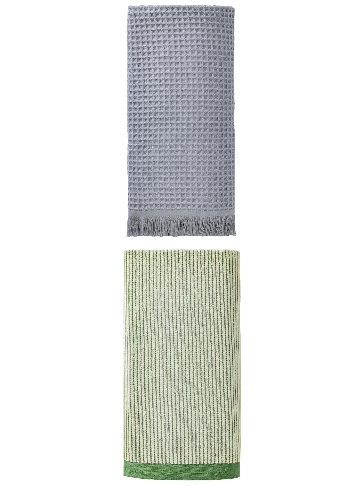 Unique Bargains Cotton Bath Towel 2 Pack Grey/Green 71" x 35"/55" x 28"