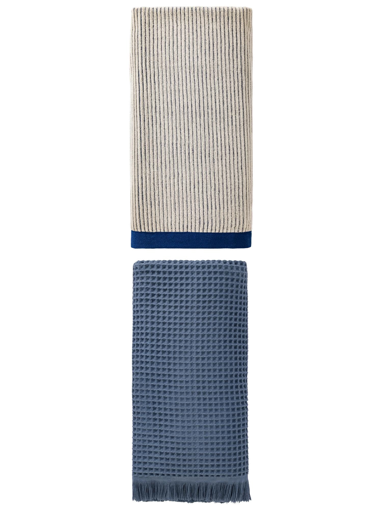 Unique Bargains Cotton Bath Towel 2 Pack Navy Blue/Blue 71" x 35"/55" x 28"