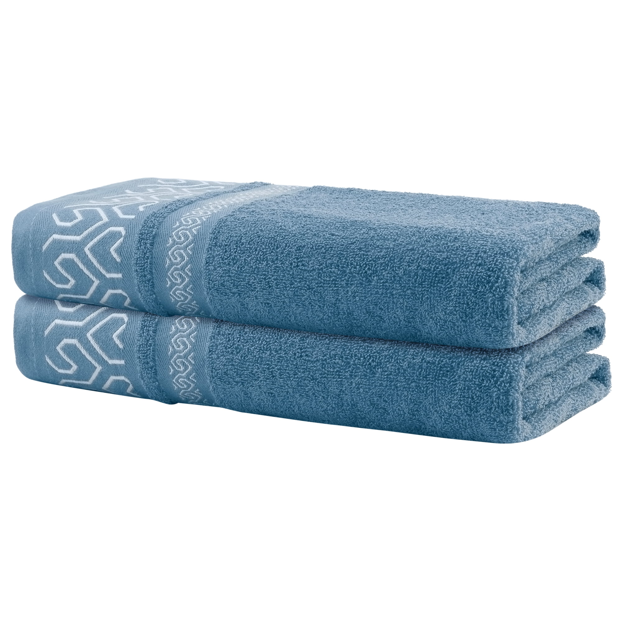 Unique Bargains Cotton Bath Towels Set of 2 Soft Quick Dry Durable Bathroom Towels Blue 28" x 56"