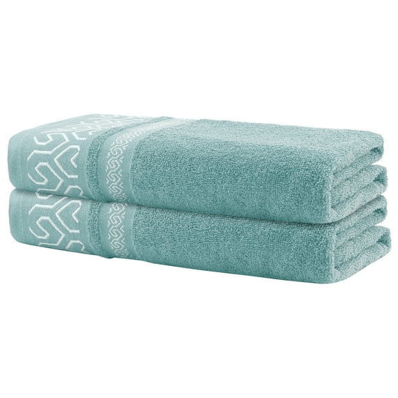 Unique Bargains Cotton Bath Towels Set of 2 Soft Quick Dry Durable Bathroom Towels Light Green 28" x 56"