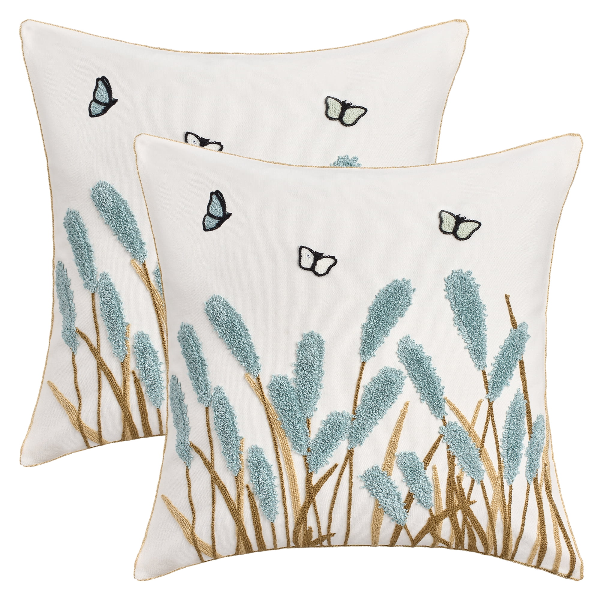 Unique Bargains Cotton Boho Plant Embroidery Soft Square Throw Pillow Covers Blue