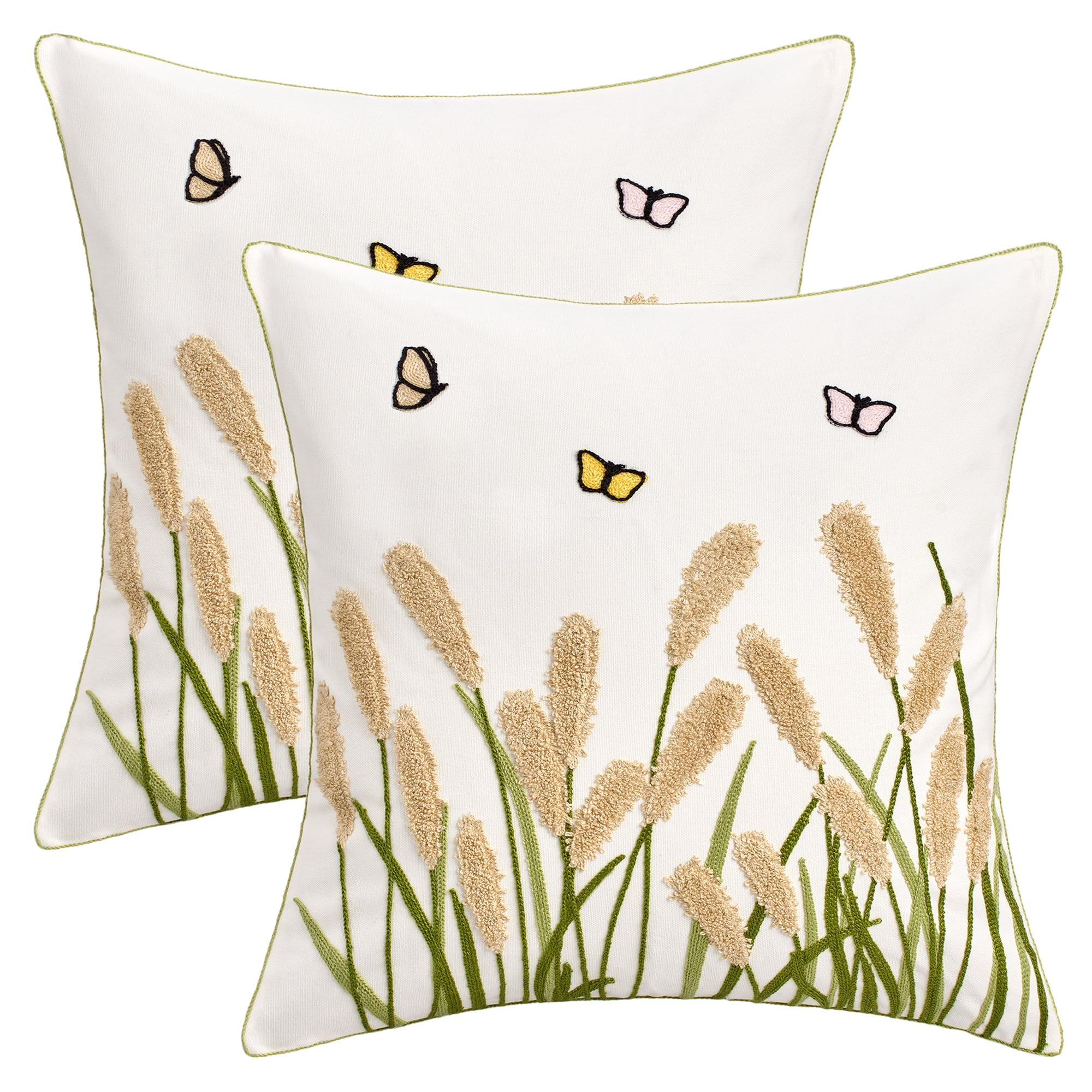 Unique Bargains Cotton Boho Plant Embroidery Soft Square Throw Pillow Covers Brown
