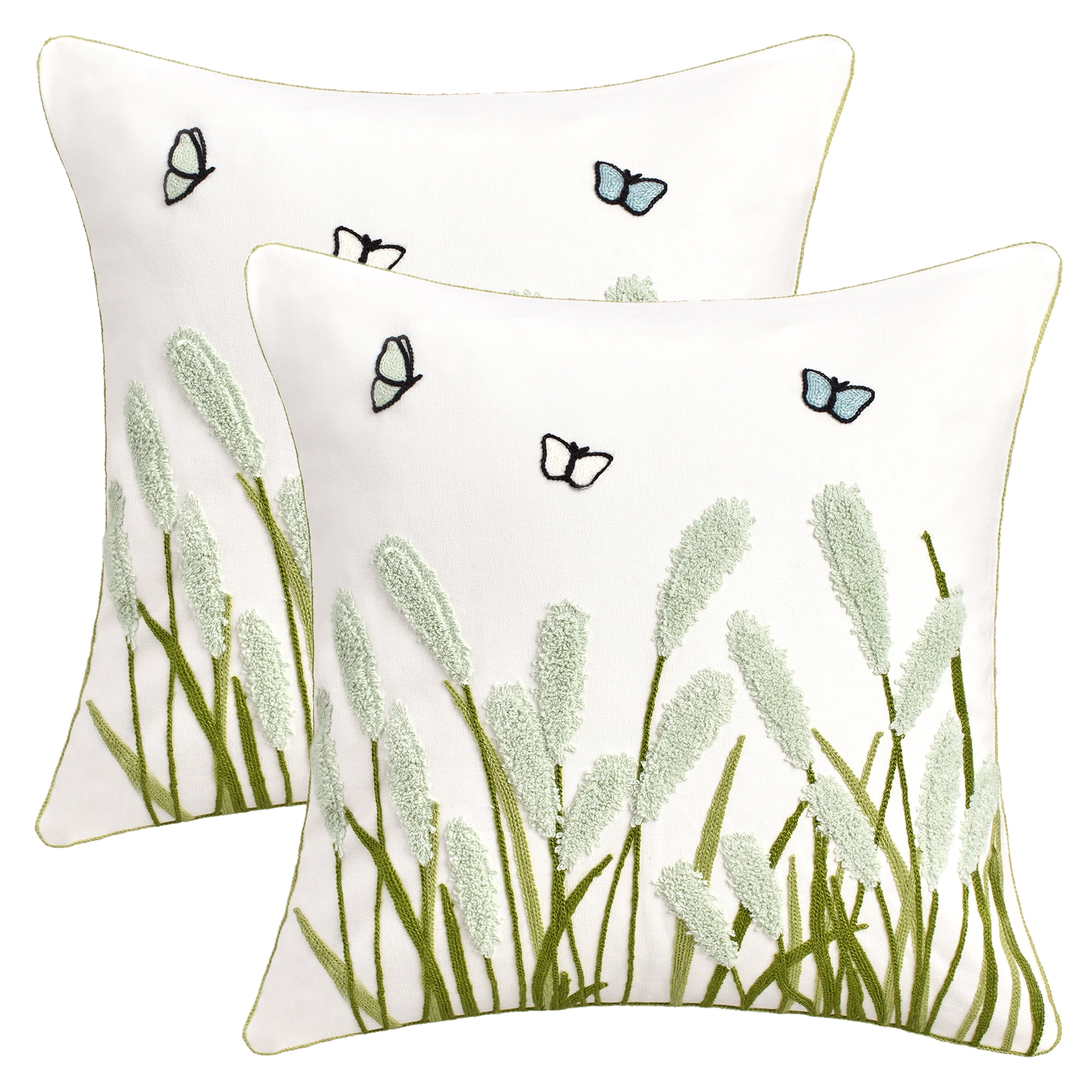 Unique Bargains Cotton Boho Plant Embroidery Soft Square Throw Pillow Covers Green