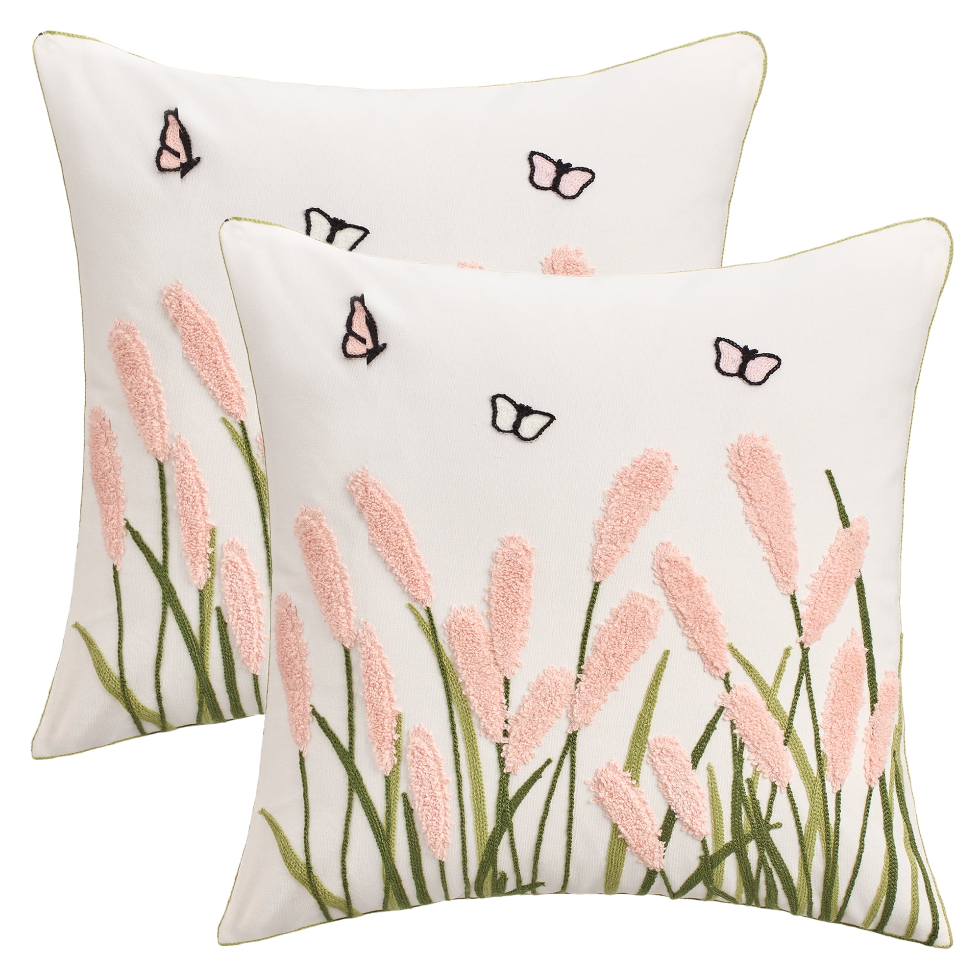 Unique Bargains Cotton Boho Plant Embroidery Soft Square Throw Pillow Covers Light Pink