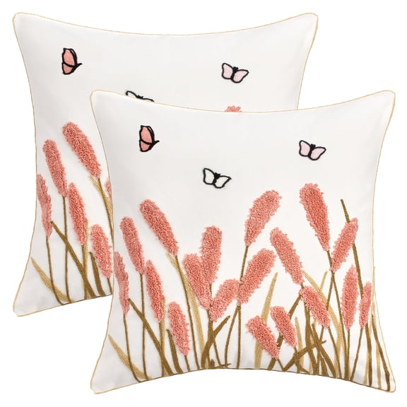 Unique Bargains Cotton Boho Plant Embroidery Soft Square Throw Pillow Covers Pink