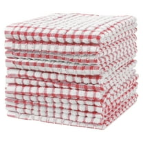 Unique Bargains Cotton Checked Hand Towels Dishcloths Set Dish Kitchen Towels Pack of 12 Red 12" x 12"