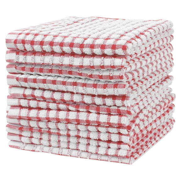 Unique Bargains Cotton Checked Hand Towels Dishcloths Set Dish Kitchen Towels Pack of 12 Red 12" x 12"