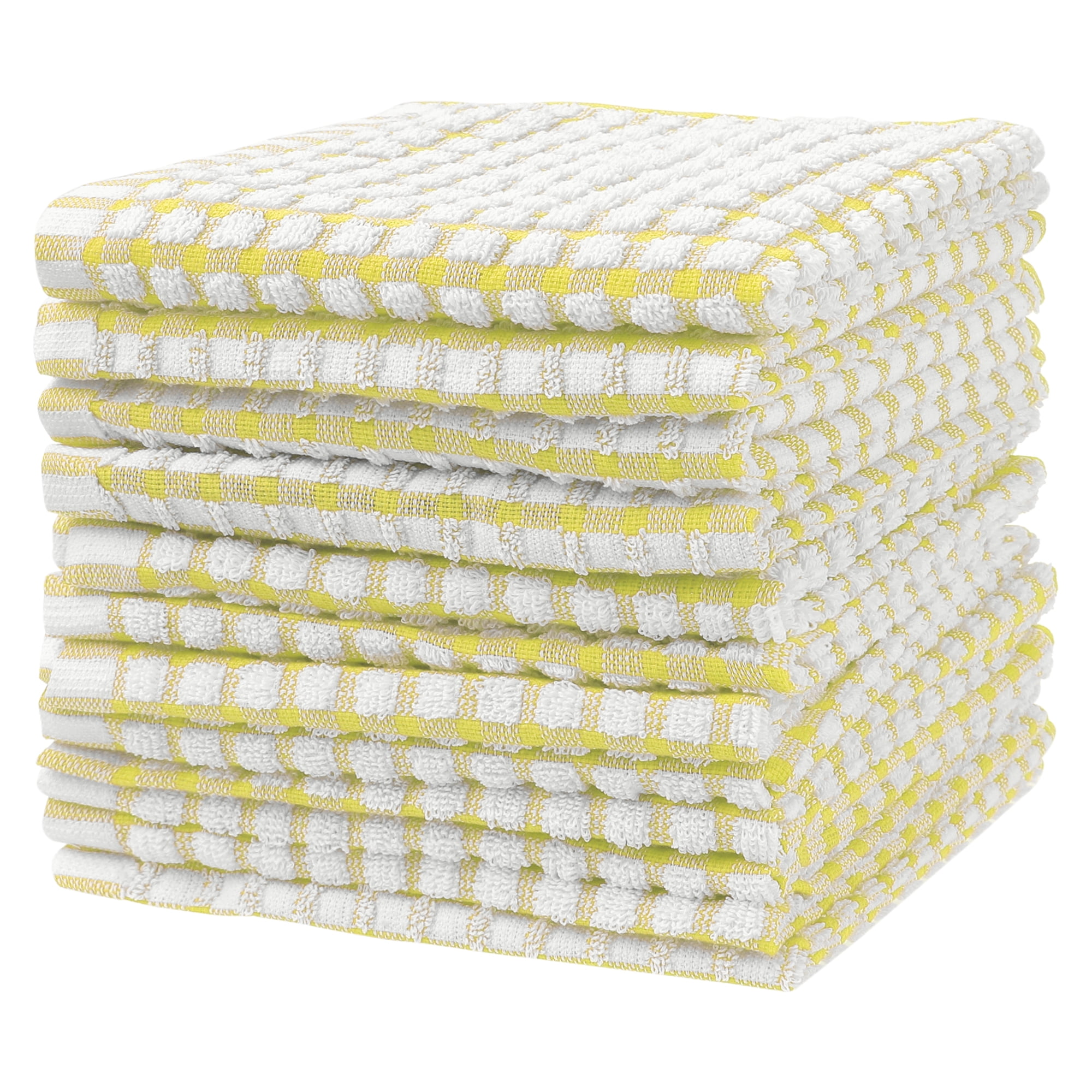 Unique Bargains Cotton Checked Hand Towels Dishcloths Set Dish Kitchen Towels Pack of 12 Yellow 12" x 12"