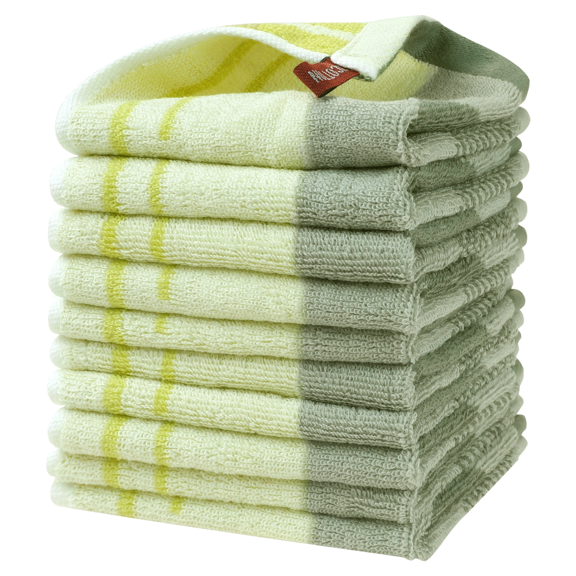 Unique Bargains Cotton Cleaning Cloths Soft Absorbent Dishes Kitchen Towels 10" x 10" Green 10pk