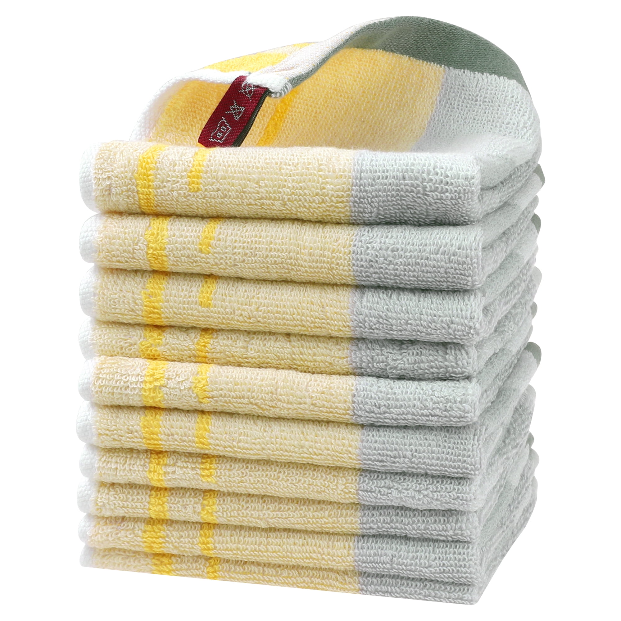 Unique Bargains Cotton Cleaning Cloths Soft Absorbent Dishes Kitchen Towels 10" x 10" Yellow 10pk