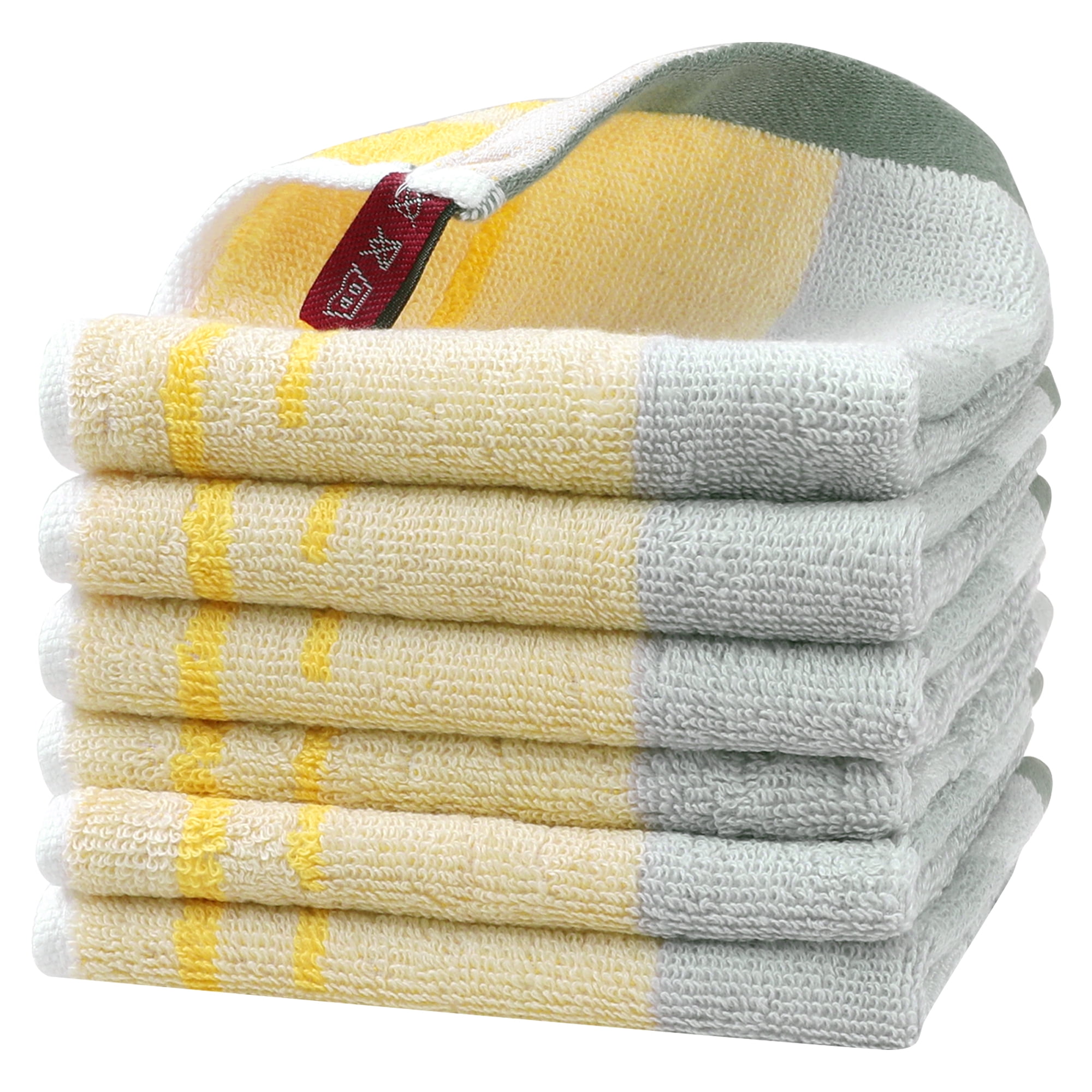 Unique Bargains Cotton Cleaning Cloths Soft Absorbent Dishes Kitchen Towels 10" x 10" Yellow 6pk