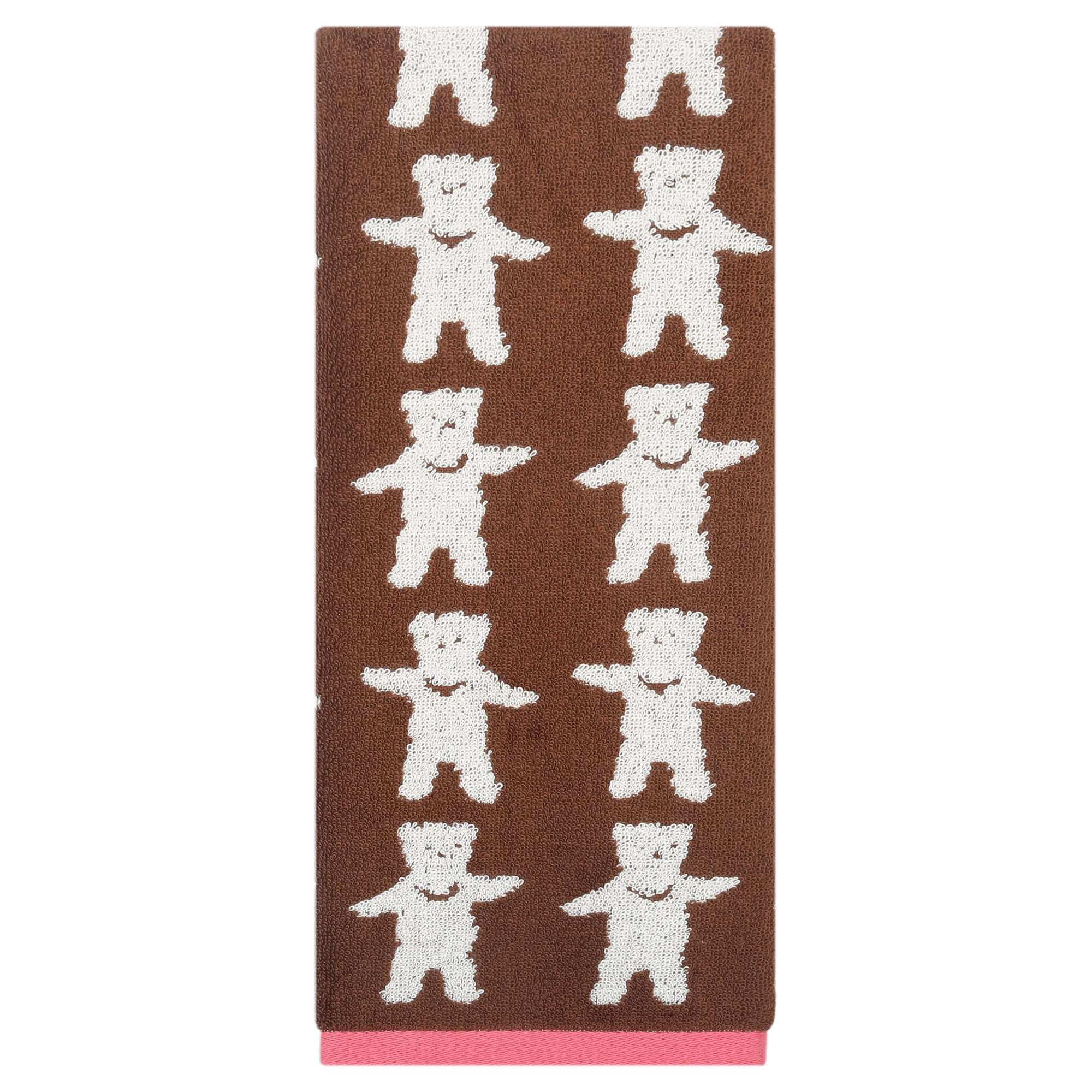 Unique Bargains Cotton Cute Cartoon Jacquard Soft Hand Towel Brown 29" x 13"