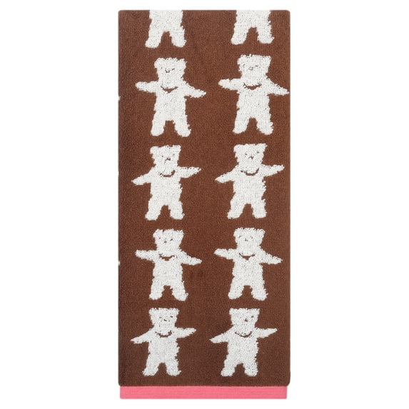 Unique Bargains Cotton Cute Cartoon Jacquard Soft Hand Towel Brown 29" x 13"