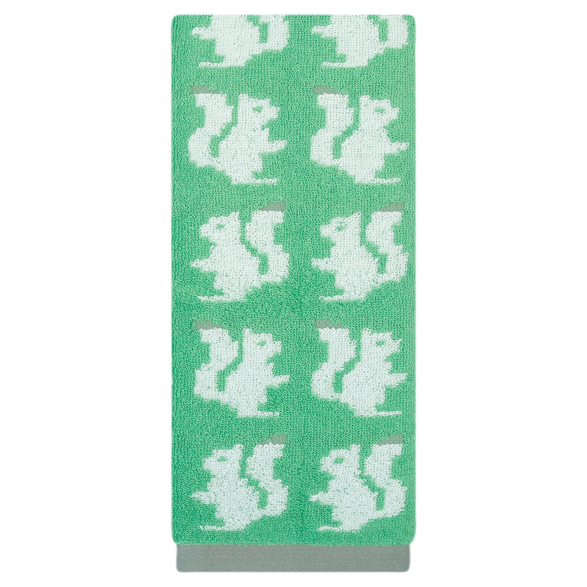 Unique Bargains Cotton Cute Cartoon Jacquard Soft Hand Towel Dark Green 29" x 13"