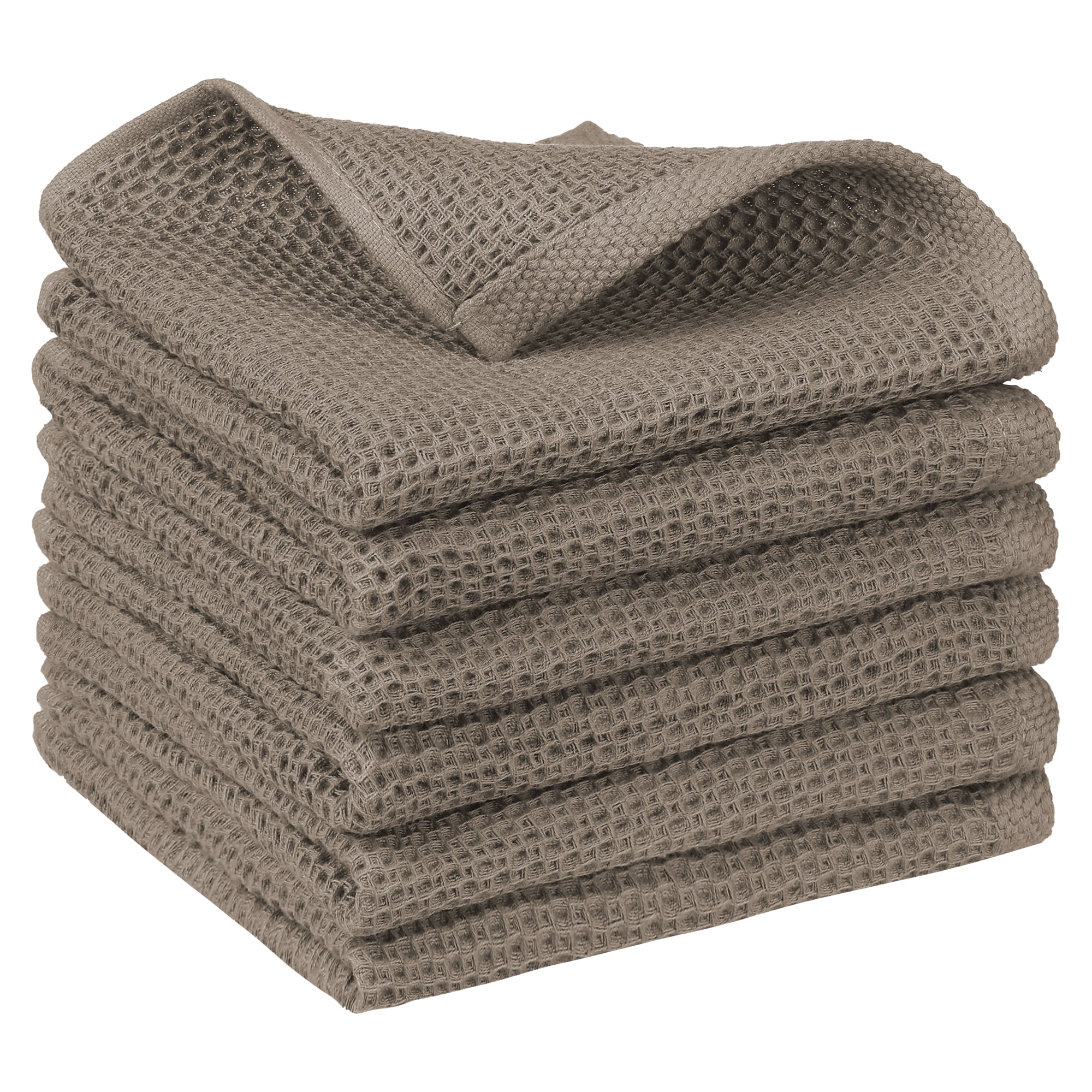 Unique Bargains Cotton Double-Sided Waffle Weave Absorbent Kitchen Dish Towels 14"x14" Brown