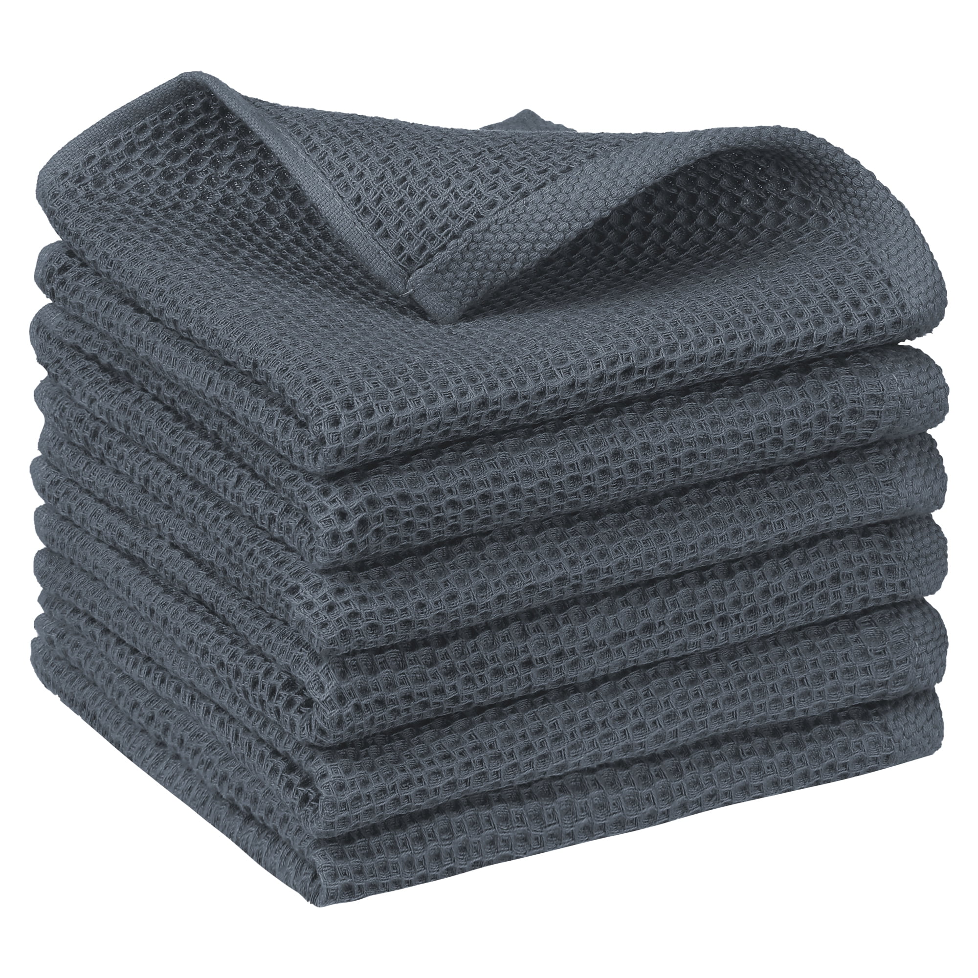 Unique Bargains Cotton Double-Sided Waffle Weave Absorbent Kitchen Dish Towels 14"x14" Gray