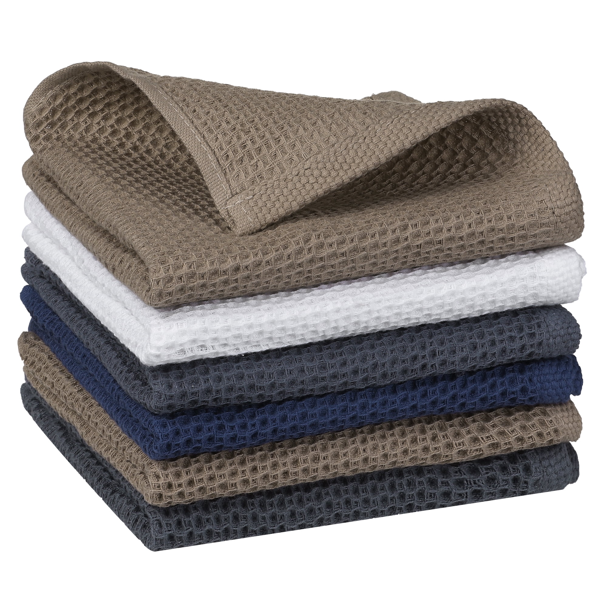 Unique Bargains Cotton Double-Sided Waffle Weave Absorbent Kitchen Dish Towels 14"x14" Multicolor