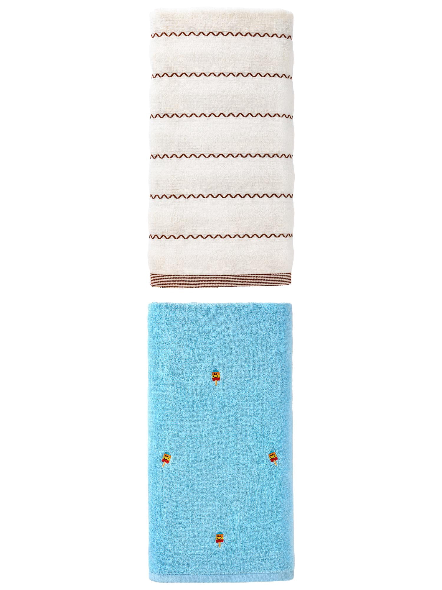Unique Bargains Cotton Easy Care Bath Towel 2 Pack Popsicle Blue/White 55" x 28"