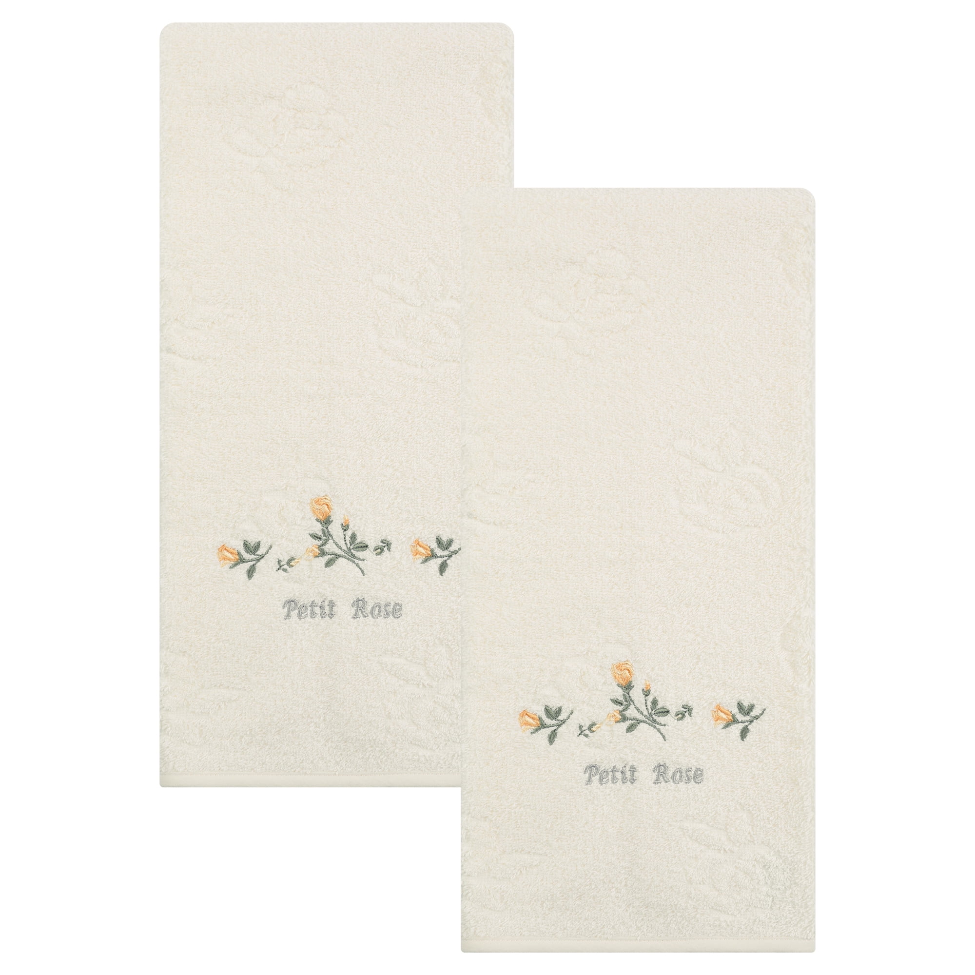 Unique Bargains Cotton Embroidered Floral Hand Towels Yellow 29" x 13"