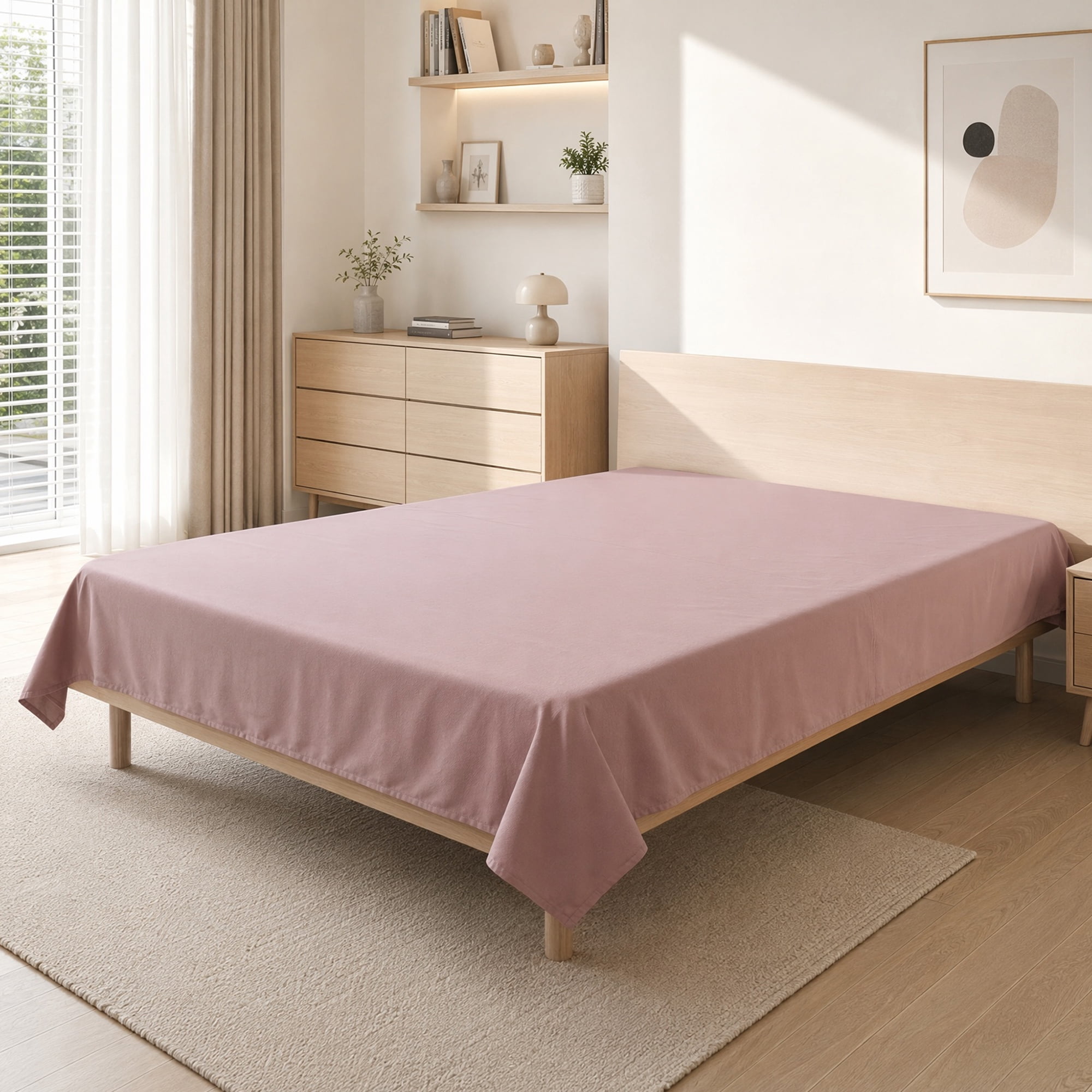 Unique Bargains Cotton Flat Sheet Soft and Cozy Bedding Essential Pink 91"x96"