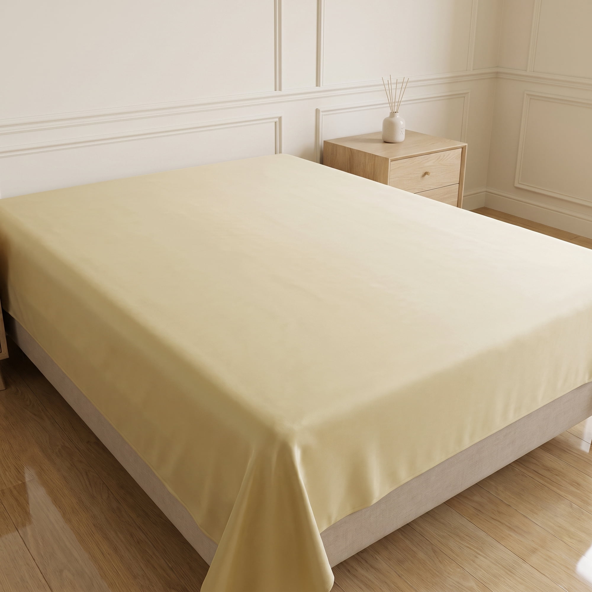 Unique Bargains Cotton Flat Sheet Soft and Cozy Bedding Essential Yellow 91"x96"