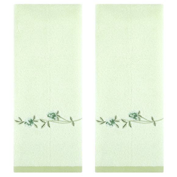 Unique Bargains Cotton Floral Embroidered Absorbent Towel Set Green 2 Pcs
