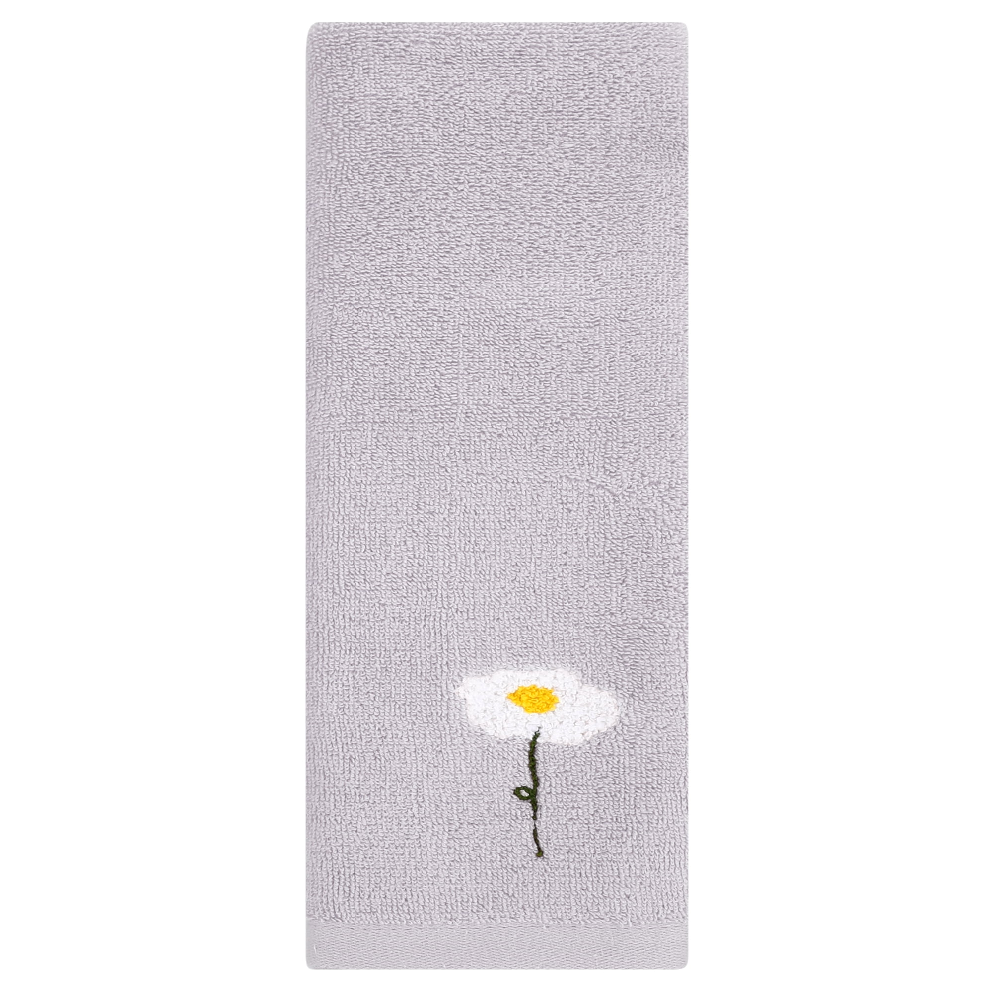 Unique Bargains Cotton Floral Hand Towels Absorbent Towel Set Grey 1-Piece